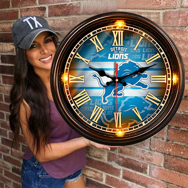 Detroit Lions Wooden Wall Clock