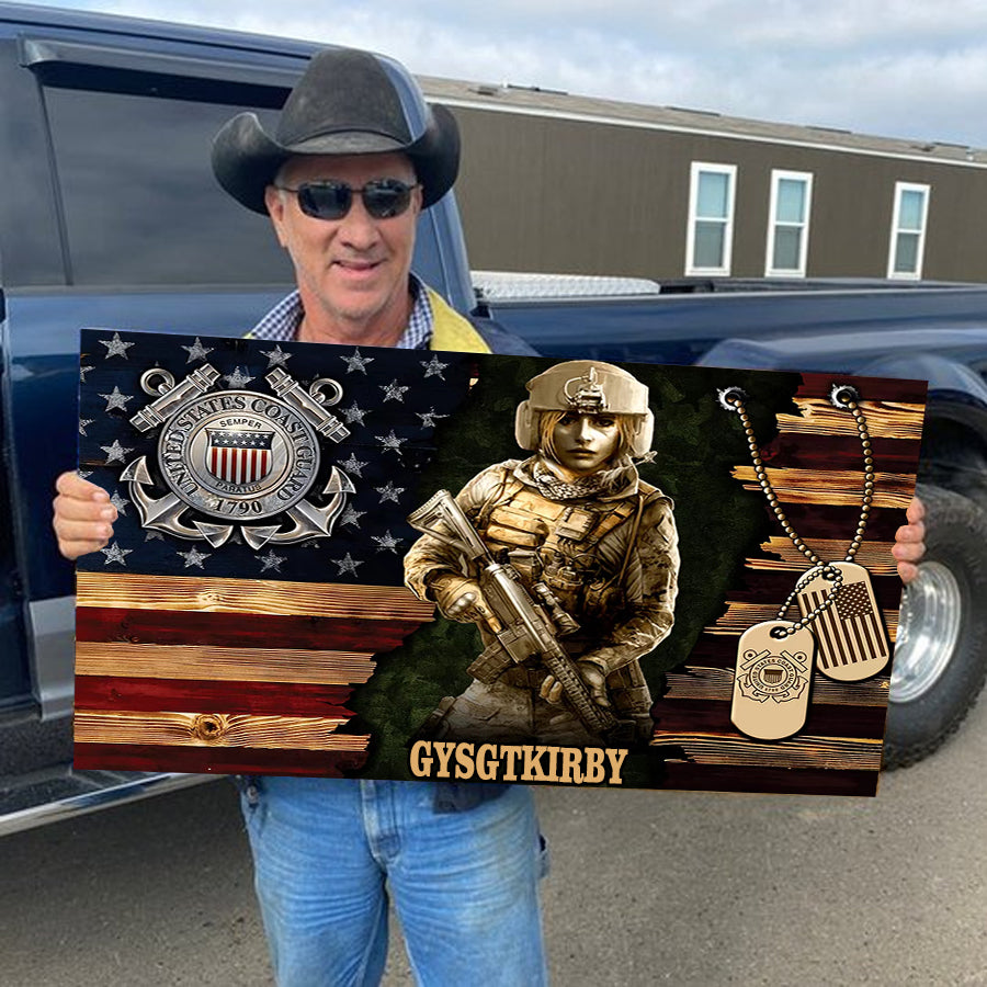 Personalized Female Soldier Wood Military Flag Board