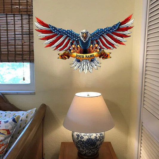 Personalized Name Bald Eagle Flag Metal Wall Art Decoration