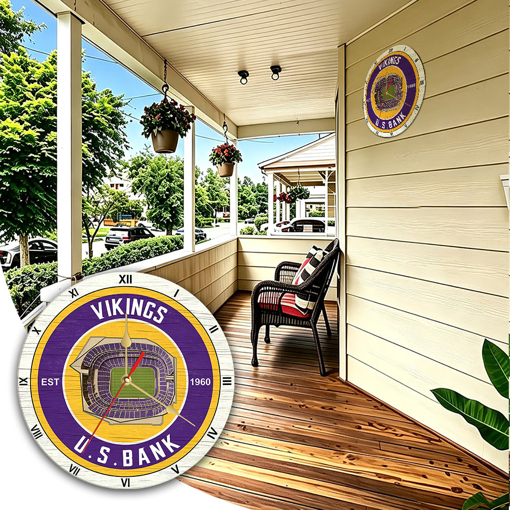 Personalized Custom Minnesota-Vikings Wooden Wall Clock