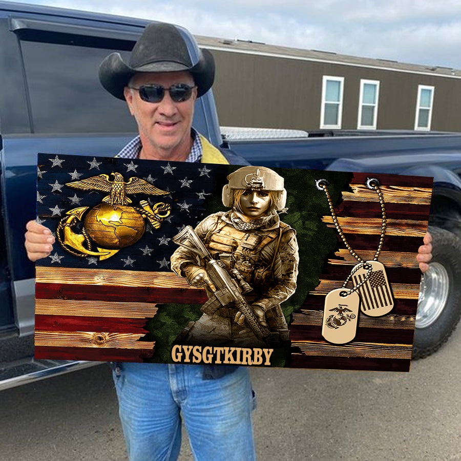 Personalized Female Soldier Wood Military Flag Board