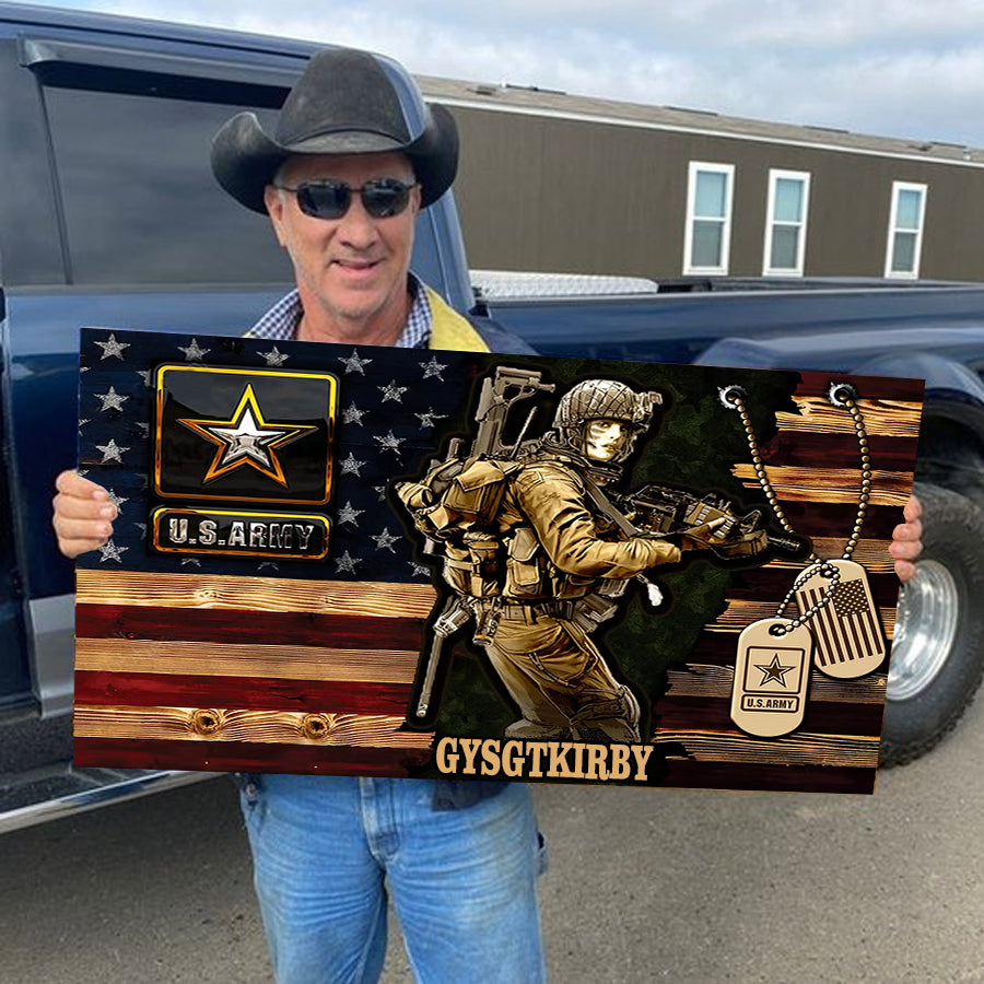 Personalized Female Soldier Wood Military Flag Board