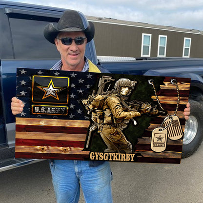 Personalized Female Soldier Wood Military Flag Board