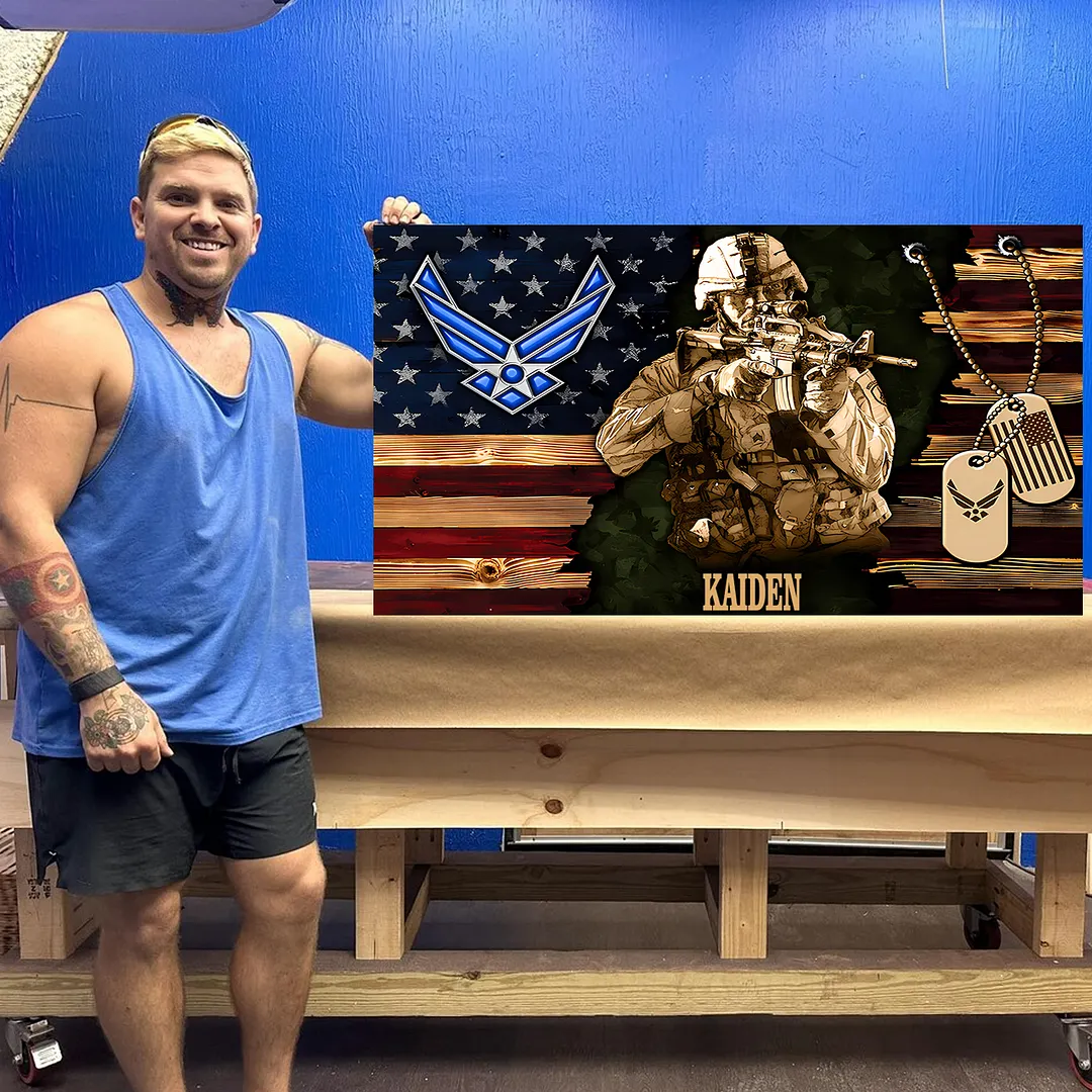 Personalized Wood Military Soldier Flag Board
