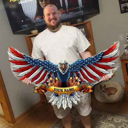 Personalized Name Bald Eagle Flag Metal Wall Art Decoration