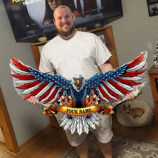 Personalized Name Bald Eagle Flag Metal Wall Art Decoration