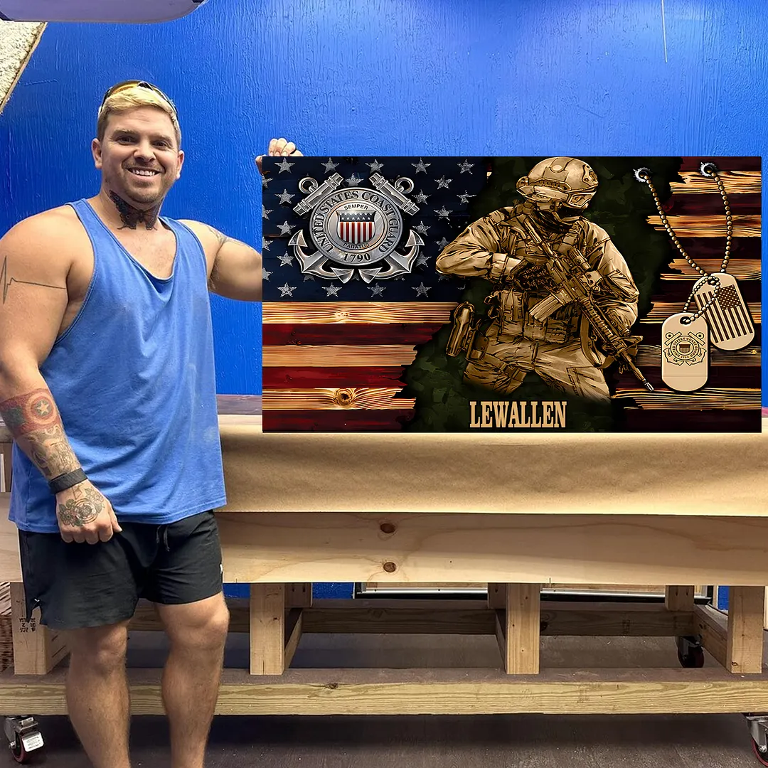 Personalized Wood Military Soldier Flag Board