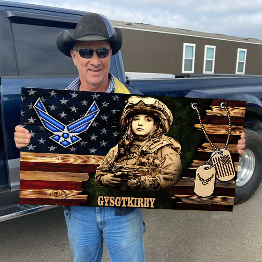 Personalized Female Soldier Wood Military Flag Board