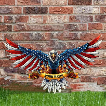 Personalized Name Bald Eagle Flag Metal Wall Art Decoration