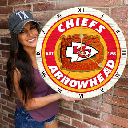 Personalized Custom Kansas City Chiefs Wooden Wall Clock
