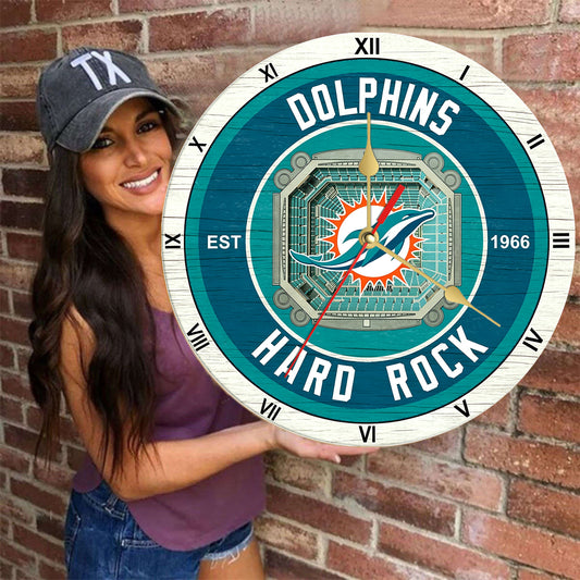 Personalized Custom Miami Dolphins Wooden Wall Clock