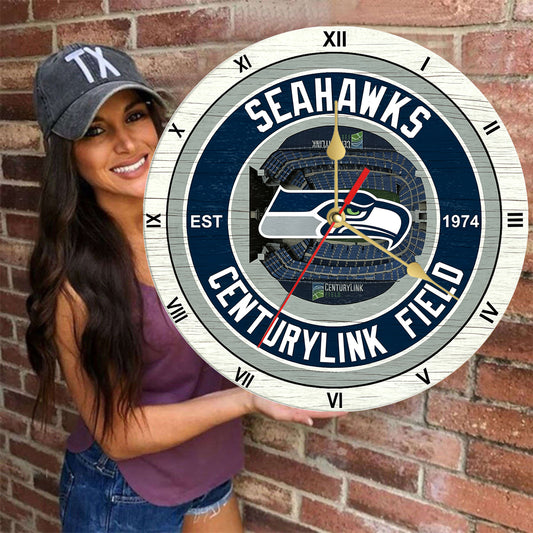 Personalized Custom Seattle Seahawks Wooden Wall Clock