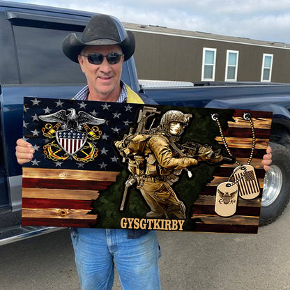 Personalized Female Soldier Wood Military Flag Board